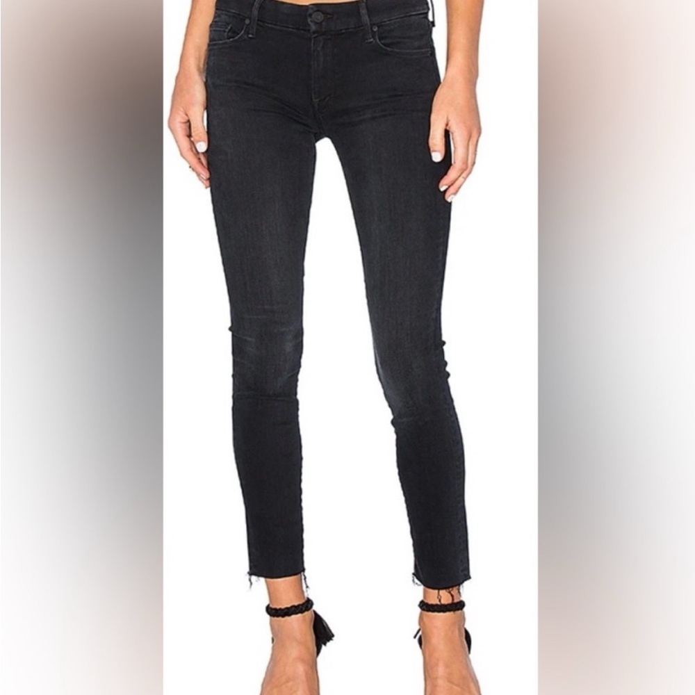 MOTHER The Looker Ankle Fray Black Skinny Jeans Size 25